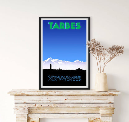Affiche Tarbes centre du tourisme aux Pyrénées montagne affichevintagefrance