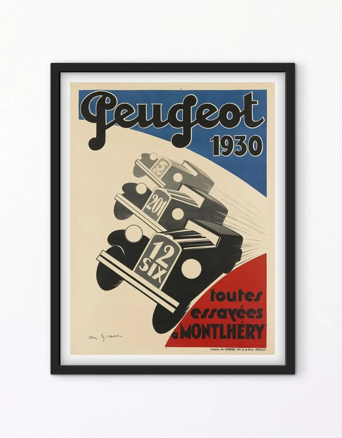 Affiche Publicitaire Peugeot constructeur automobile 1930 Montlhery affichevintagefrance