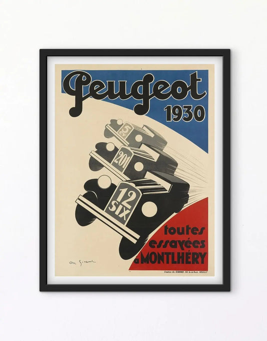 Affiche Publicitaire Peugeot constructeur automobile 1930 Montlhery affichevintagefrance