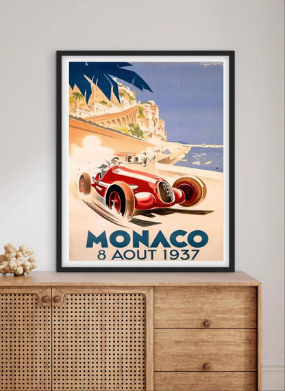 Affiche Monaco 1937 Grand Prix GP automobile formule 1 vintage affichevintagefrance