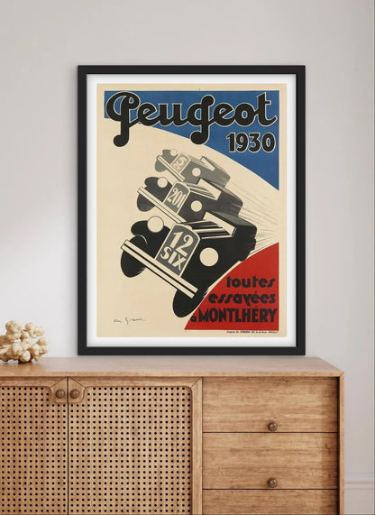 Affiche Publicitaire Peugeot constructeur automobile 1930 Montlhery affichevintagefrance
