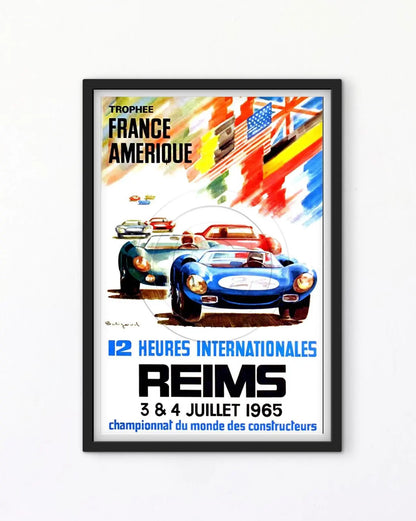 Affiche Reims 1965 Grand Prix GP automobile trophée France Amérique 12 heures internationales affichevintagefrance