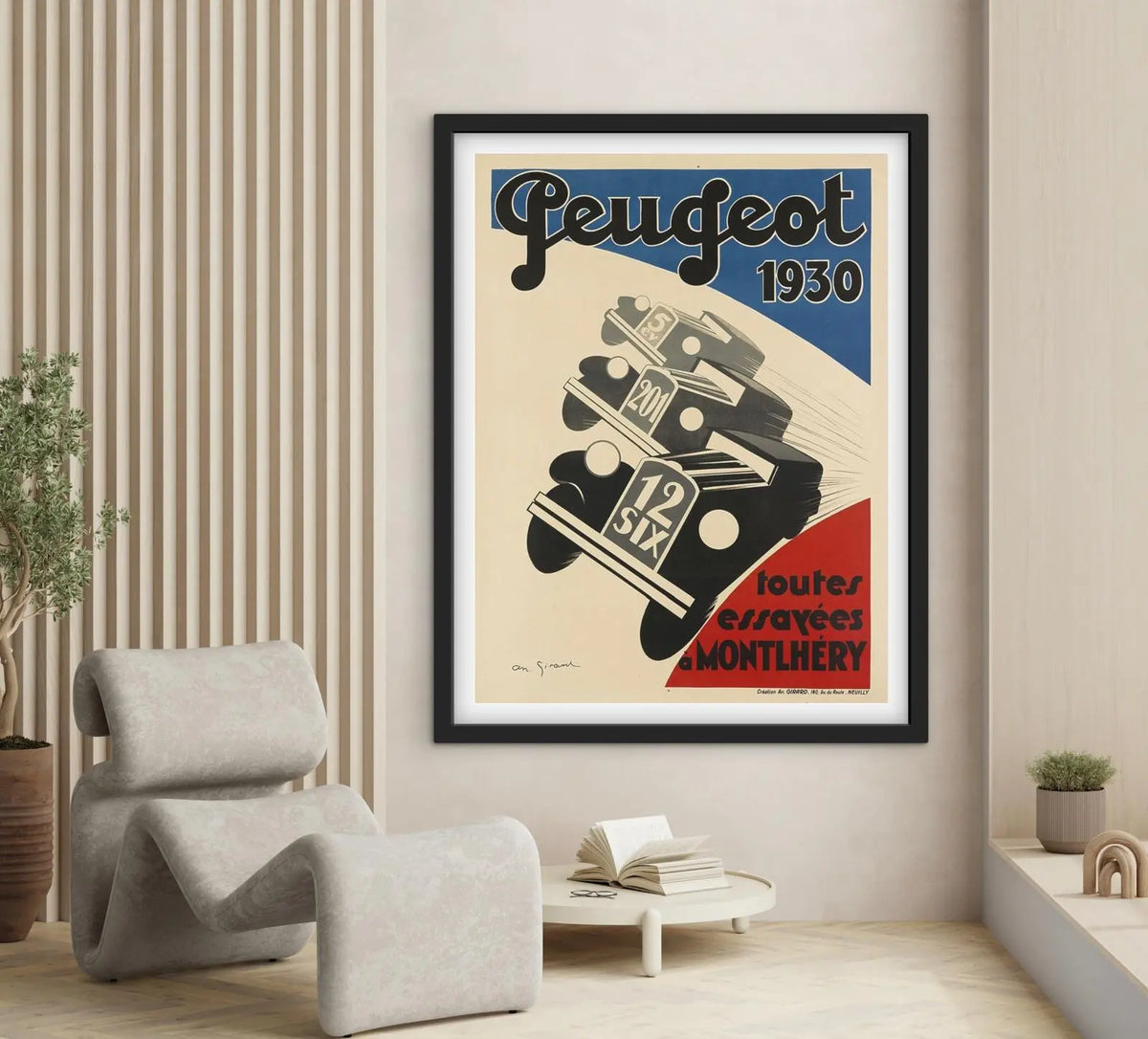 Affiche Publicitaire Peugeot constructeur automobile 1930 Montlhery affichevintagefrance