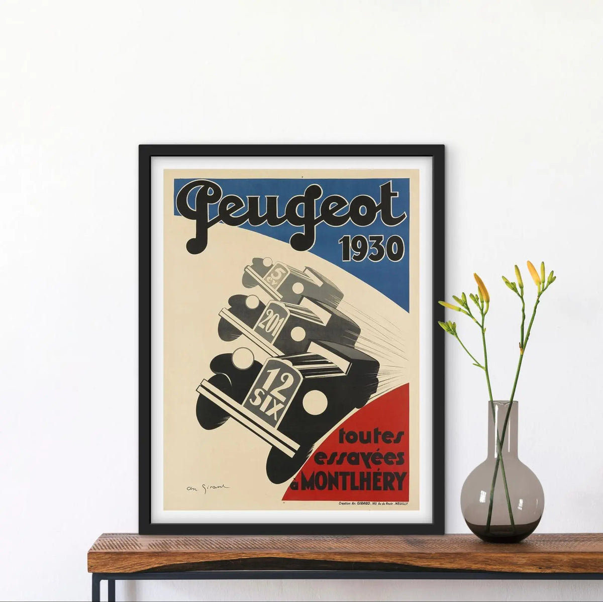 Affiche Publicitaire Peugeot constructeur automobile 1930 Montlhery affichevintagefrance