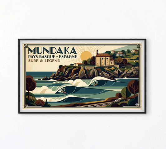 Affiche surf Mundaka Pays Basque Espagne euskadi spot affichevintagefrance
