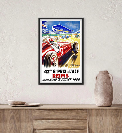 Affiche Reims 1955 Grand Prix GP automobile club France formule 1 affichevintagefrance