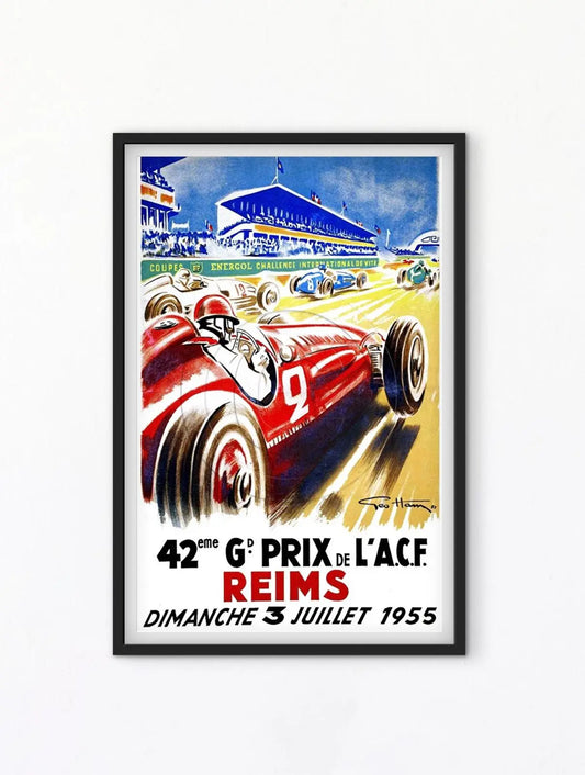 Affiche Reims 1955 Grand Prix GP automobile club France formule 1 affichevintagefrance