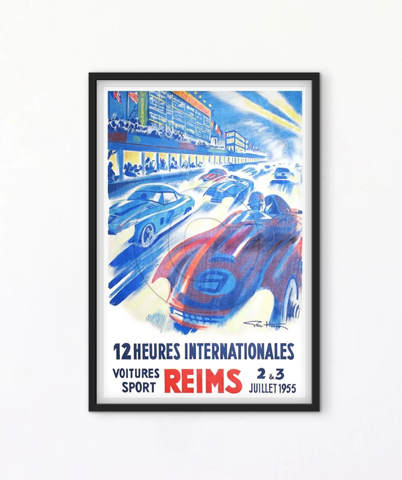 Affiche Reims 1965 Grand Prix GP automobile 12 heures internationales voitures sport affichevintagefrance