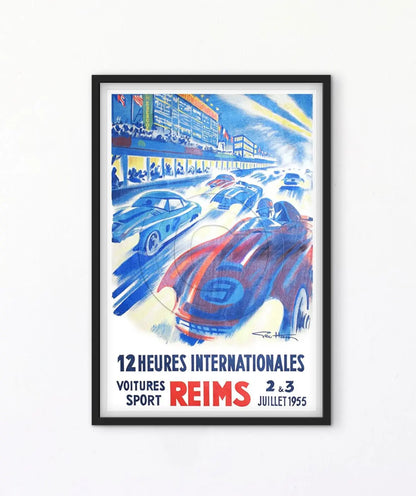 Affiche Reims 1965 Grand Prix GP automobile 12 heures internationales voitures sport affichevintagefrance