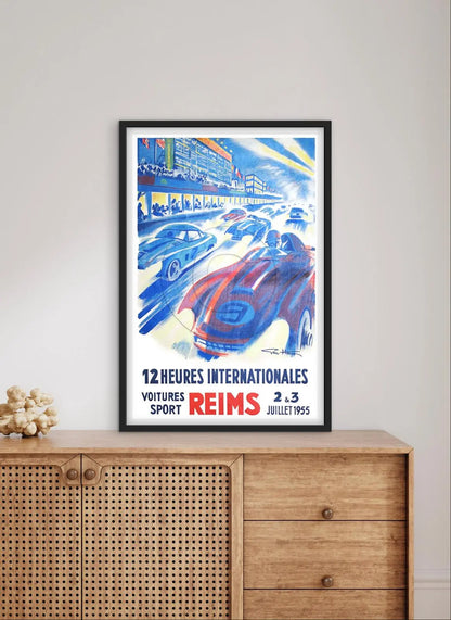 Affiche Reims 1965 Grand Prix GP automobile 12 heures internationales voitures sport affichevintagefrance