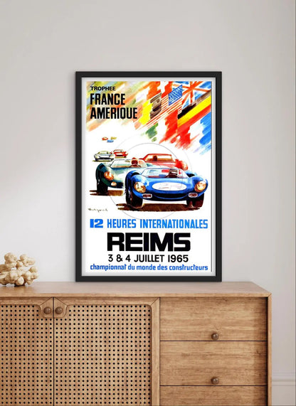 Affiche Reims 1965 Grand Prix GP automobile trophée France Amérique 12 heures internationales affichevintagefrance
