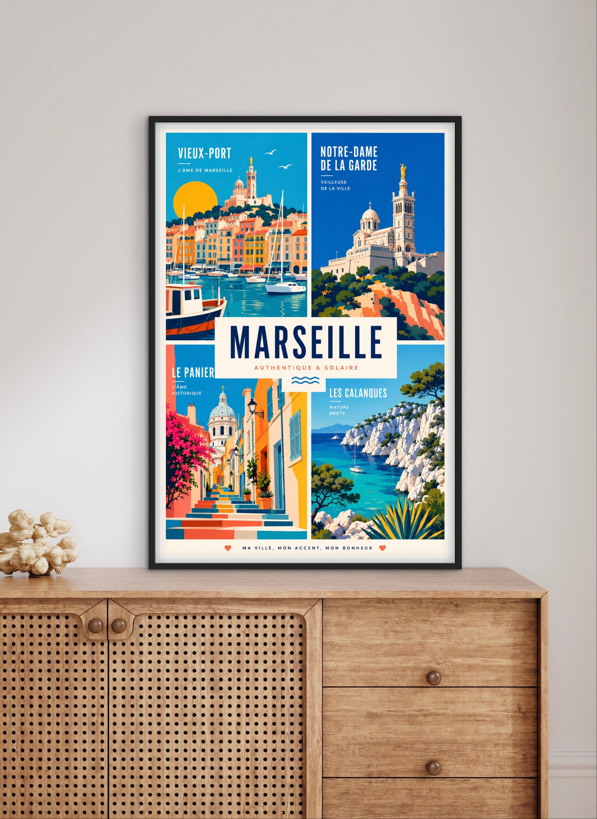 Affiche Marseille Vintage – Vieux-Port, Notre-Dame & Calanques affichevintagefrance
