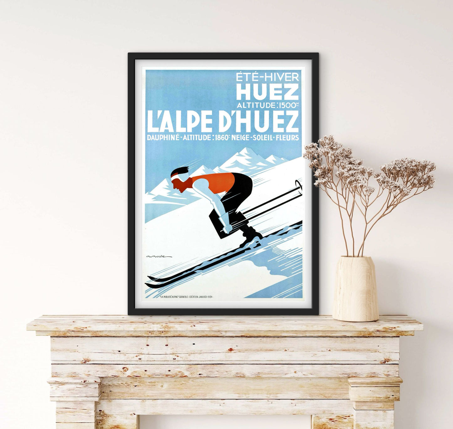 Affiche station Ski Alpe d'Huez Dauphiné affichevintagefrance