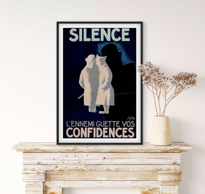 Affiche SILENCE L'ennemi guette vos confidences affichevintagefrance