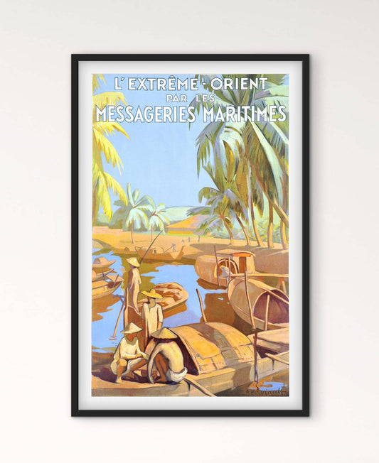 Affiche extrême Orient par les messageries maritimes CGT