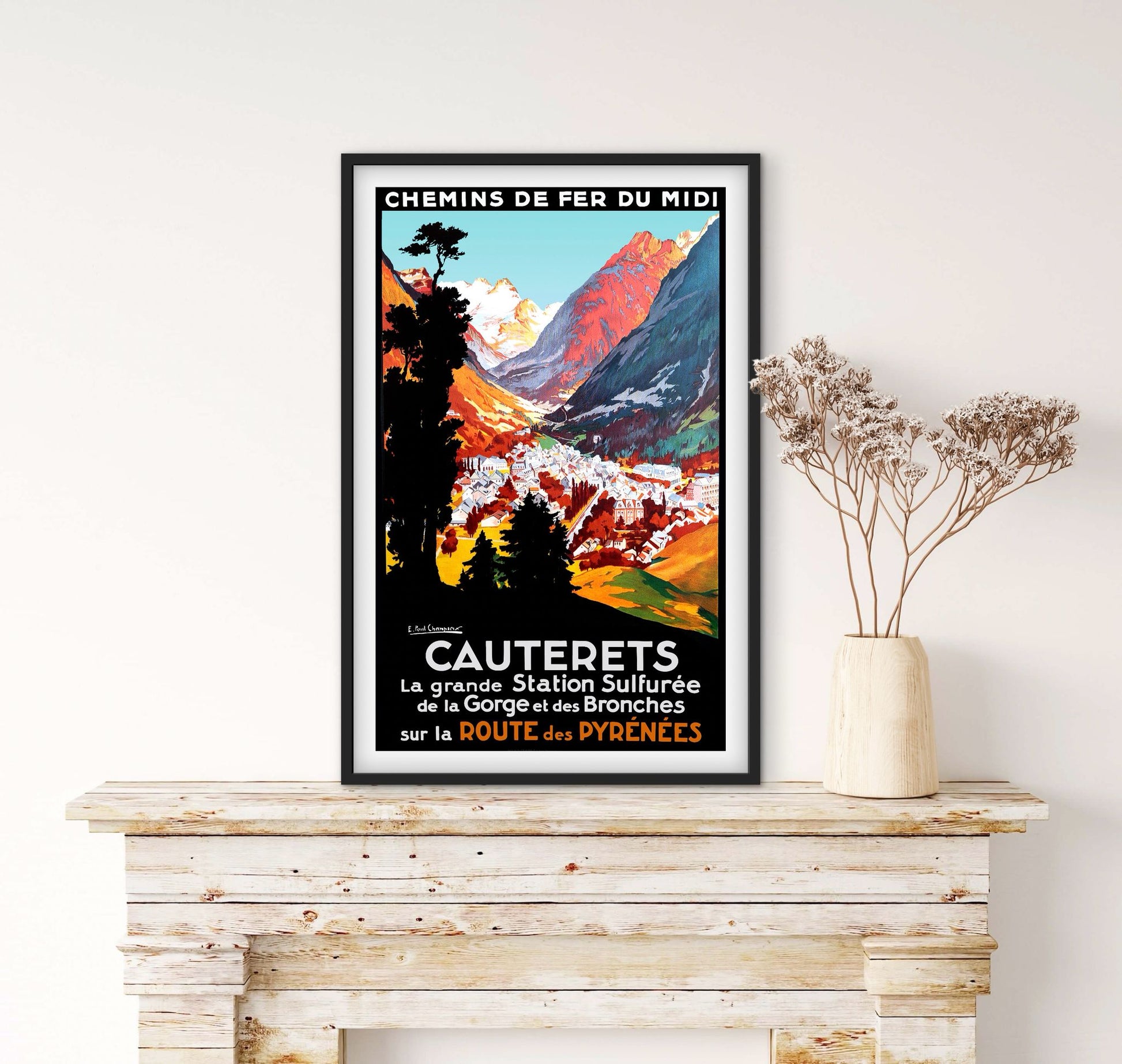 Affiche  Pyrénées Cauterets station ski affichevintagefrance