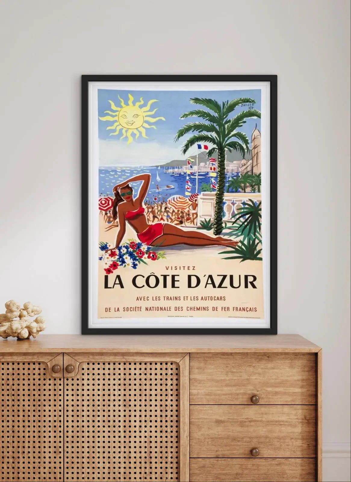 Affiche vintage Côte d’Azur SNCF plage baigneuse soleil affichevintagefrance