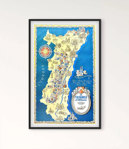 Affiche vin d'Alsace Vosges carte affichevintagefrance