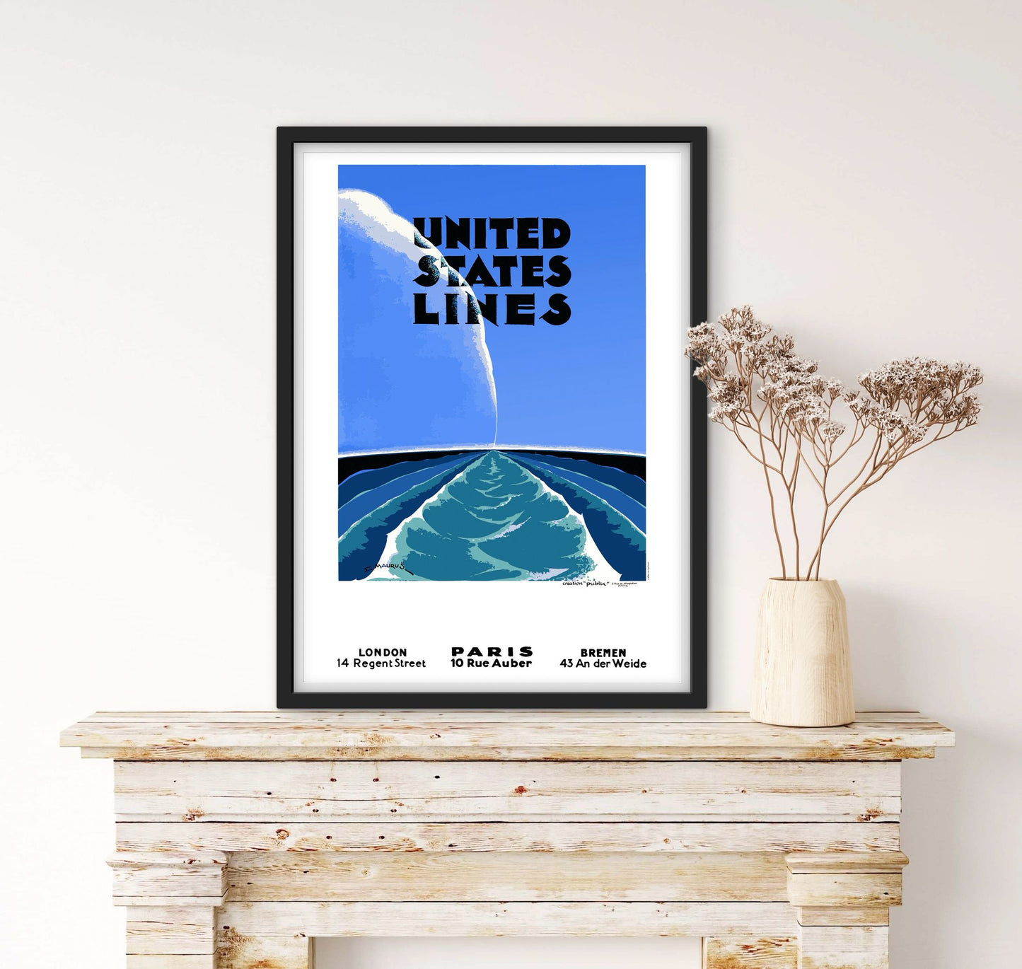 Affiche United State Lines compagnie transport maritime affichevintagefrance