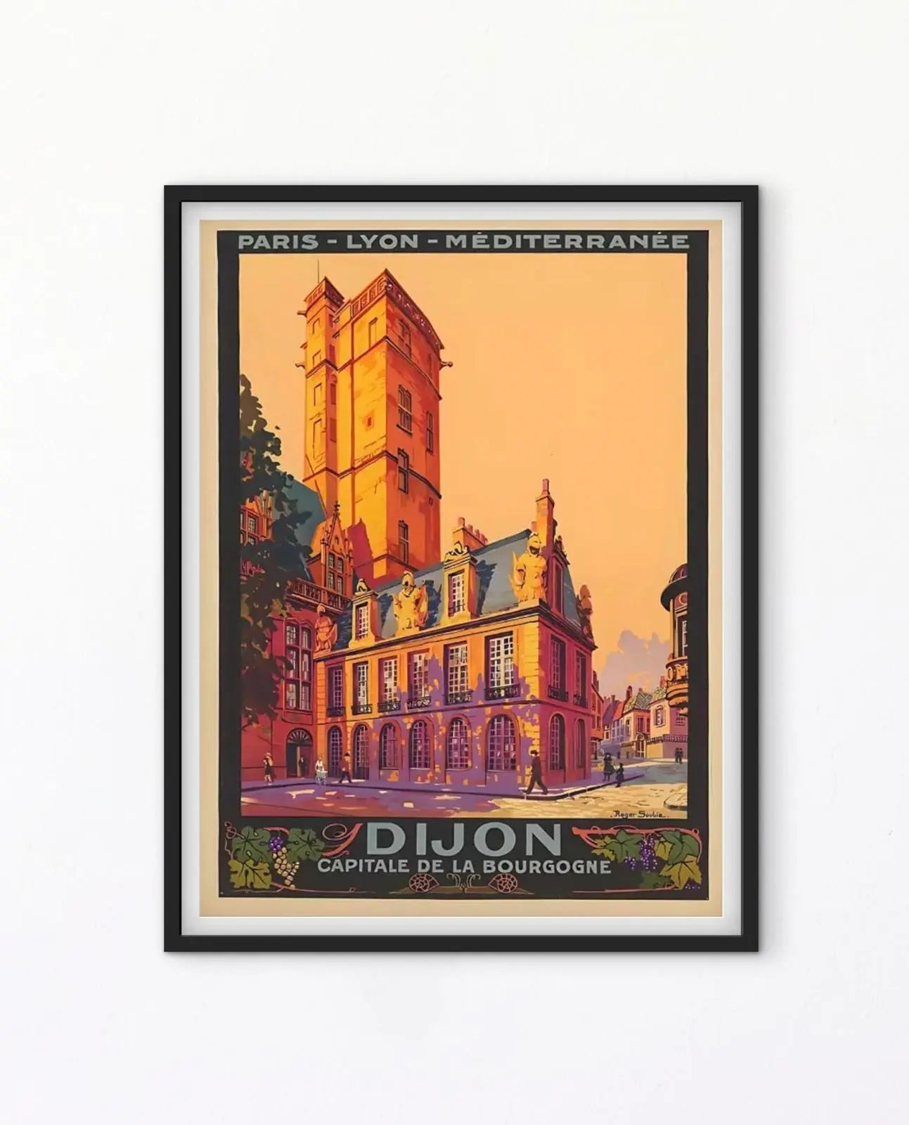 Affiche Dijon capitale de la Bourgogne PLM église cathédrale affichevintagefrance
