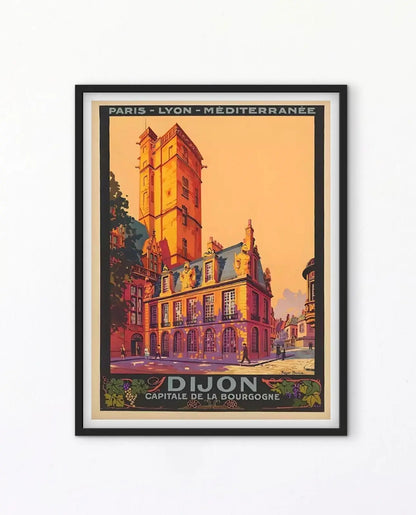 Affiche Dijon capitale de la Bourgogne PLM église cathédrale affichevintagefrance