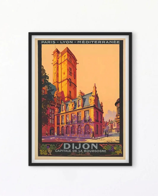 Affiche Dijon capitale de la Bourgogne PLM église cathédrale affichevintagefrance