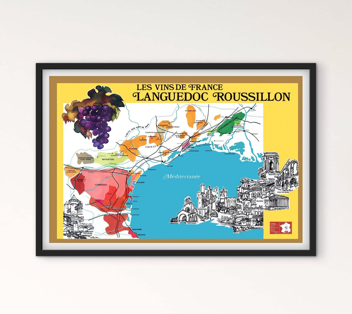 Affiche Vins de France Languedoc Roussillon carte