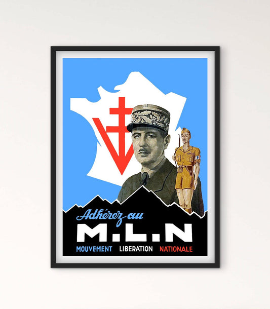 Affiche Général Charles de Gaulle MLN Mouvement Libération Nationale affichevintagefrance