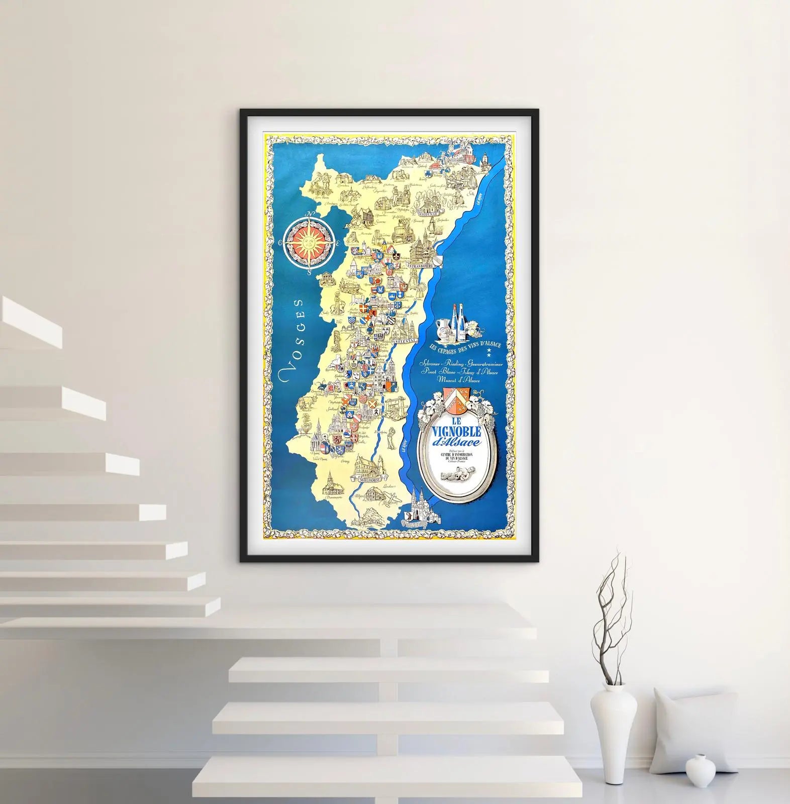 Affiche vin d'Alsace Vosges carte affichevintagefrance