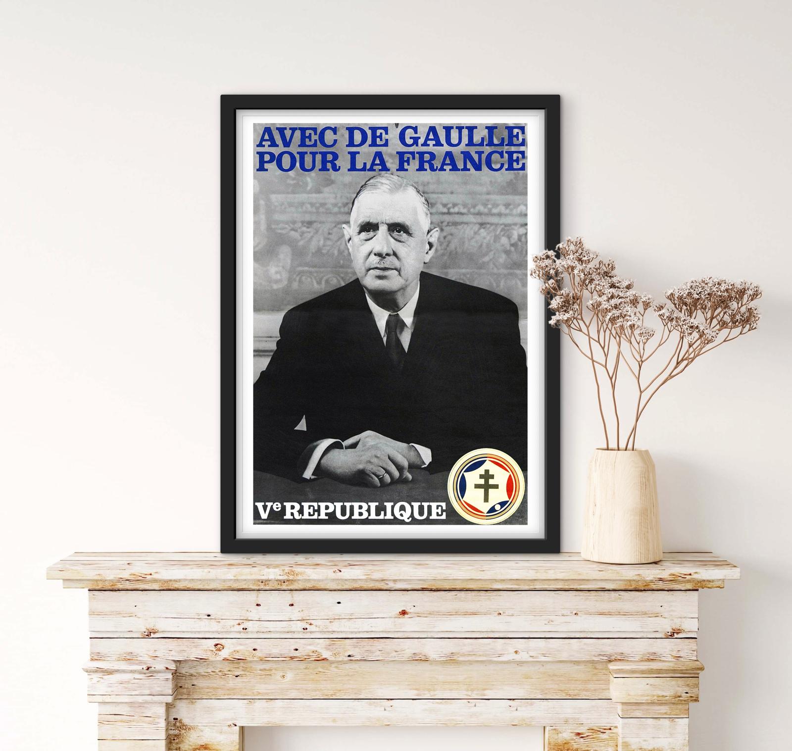 Affiche Général Charles de Gaulle 5e république affichevintagefrance