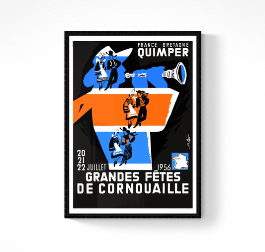 Affiche fêtes de Cornouaille 1956 Quimper Bretagne