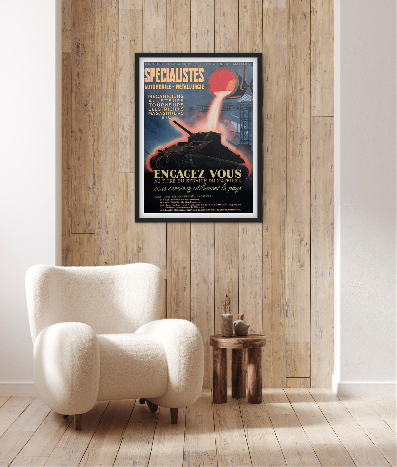 Affiche recrutement spécialistes mécanicien métallurgie automobile engagez vous dans l'armée