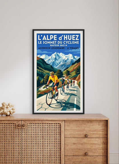 Affiche Alpe d'Huez sommet du cyclisme vélo affichevintagefrance