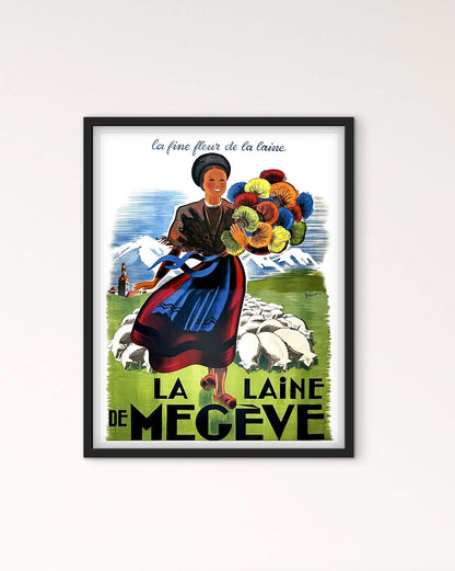 Affiche La laine Megève station Ski Alpes affichevintagefrance