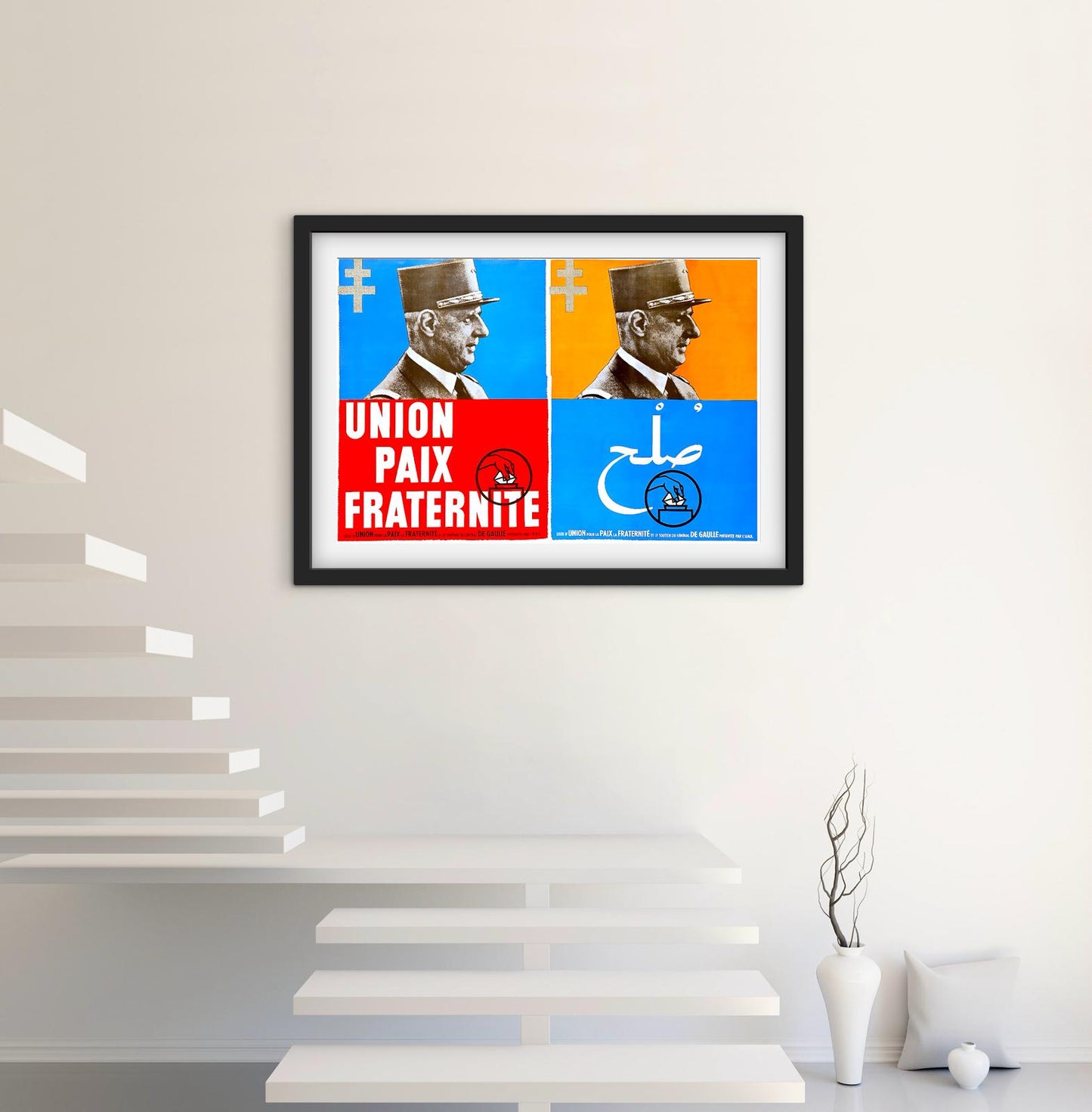 Affiche Général Charles de Gaulle union paix fraternité affichevintagefrance