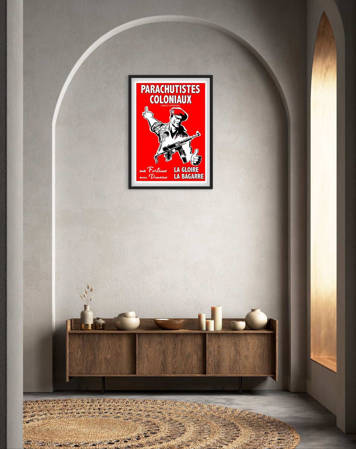 Affiche Commandos Parachutistes coloniaux militaire armé la gloire la bagarre rouge affichevintagefrance