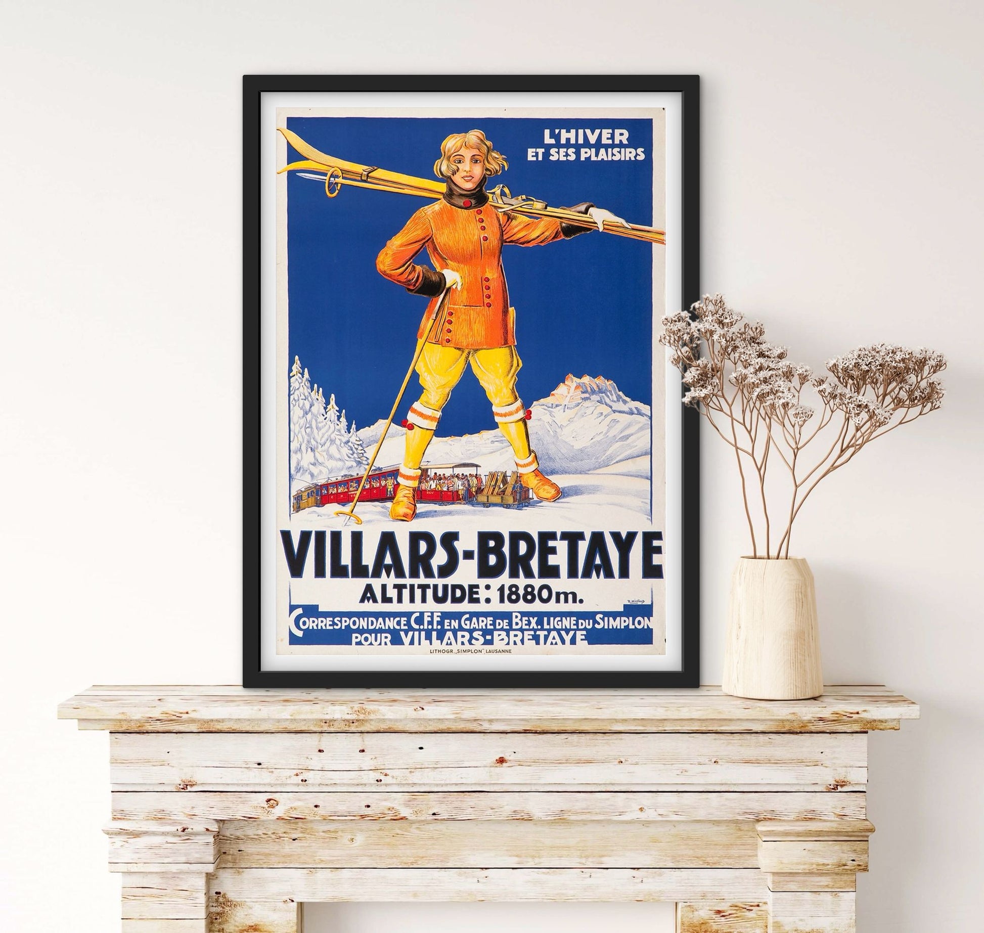 Affiche Ski Suisse Villars Bretaye Ollon affichevintagefrance