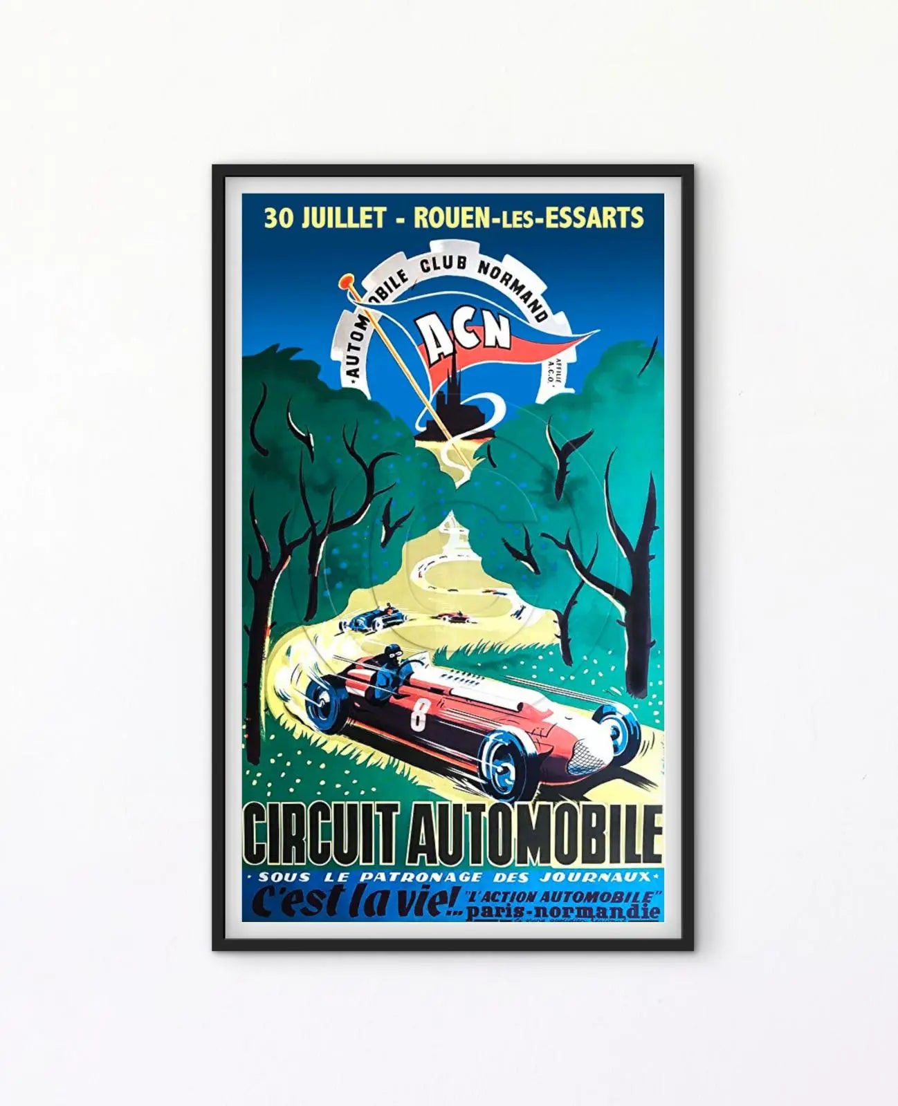 Affiche Rouen Grand Prix GP automobile club de France normandie les essarts circuit affichevintagefrance