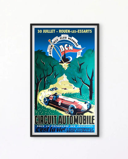 Affiche Rouen Grand Prix GP automobile club de France normandie les essarts circuit affichevintagefrance