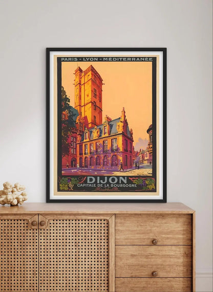 Affiche Dijon capitale de la Bourgogne PLM église cathédrale affichevintagefrance
