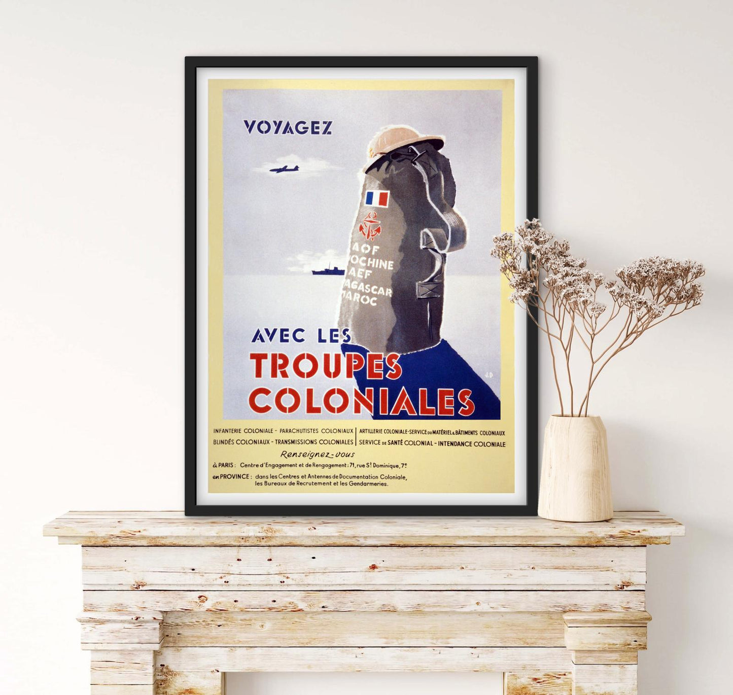 Affiche voyagez avec les troupes Coloniales militaire affichevintagefrance