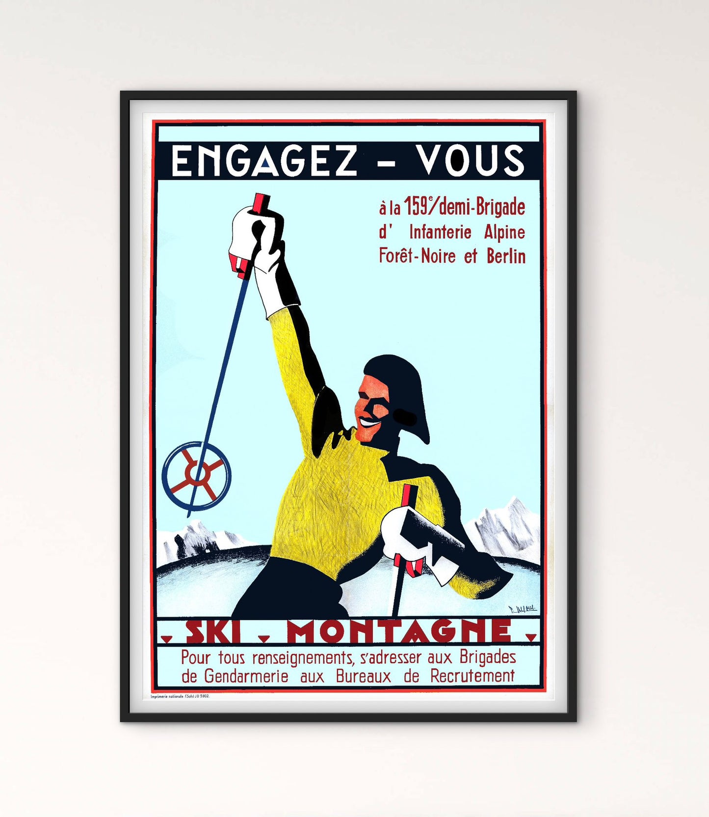 Affiche ski montagne engagez vous brigade d'infanterie alpine