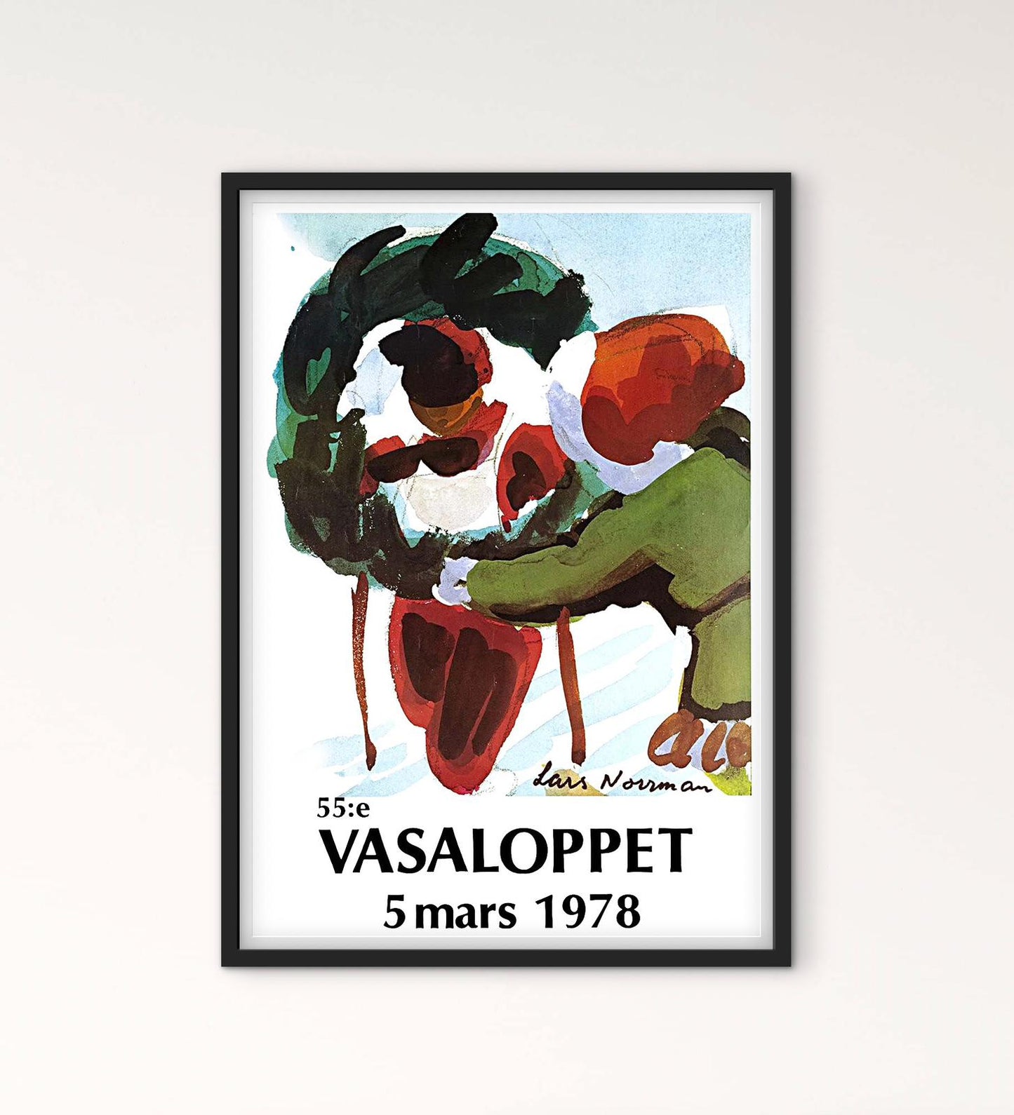 Affiche Vasaloppet 1978 peinture course Ski Suède affichevintagefrance