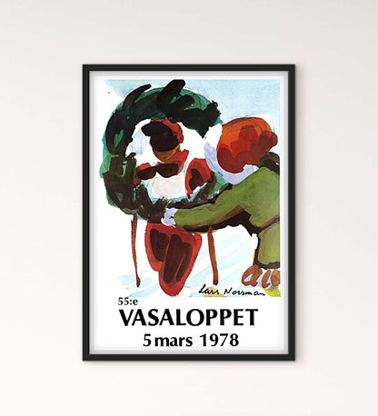 Affiche Vasaloppet 1978 peinture course Ski Suède affichevintagefrance