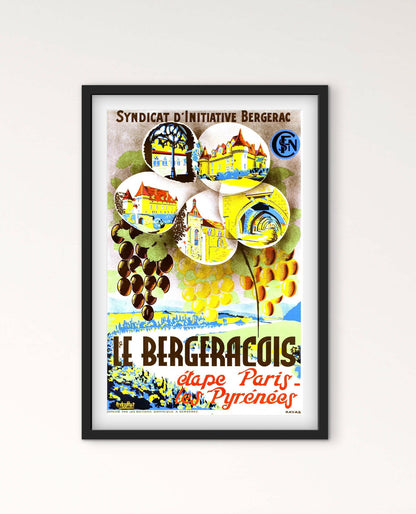 Affiche Bergeracois Bergerac étape Paris Pyrénées vignes vin affichevintagefrance