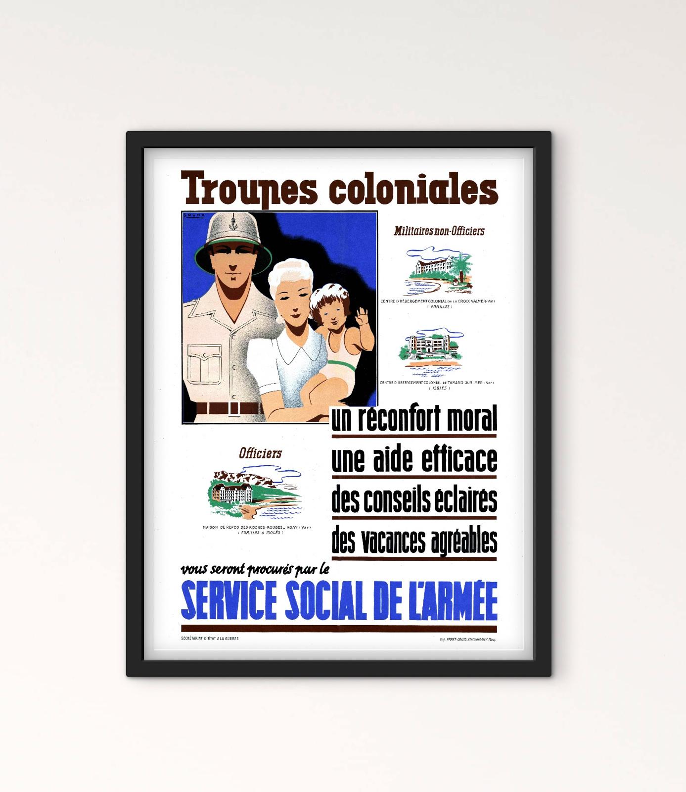 Affiche troupes Coloniales service social de l'armée