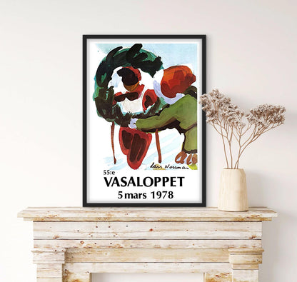 Affiche Vasaloppet 1978 peinture course Ski Suède affichevintagefrance