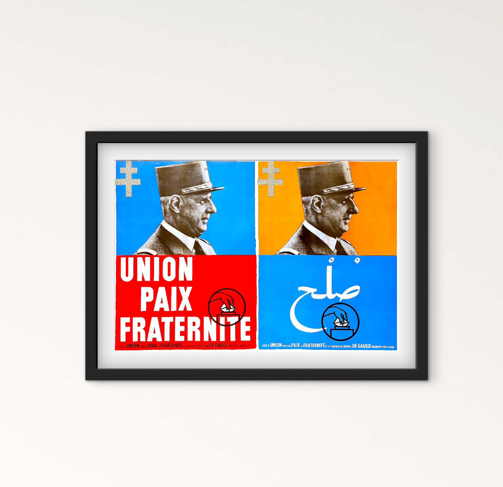 Affiche Général Charles de Gaulle union paix fraternité affichevintagefrance