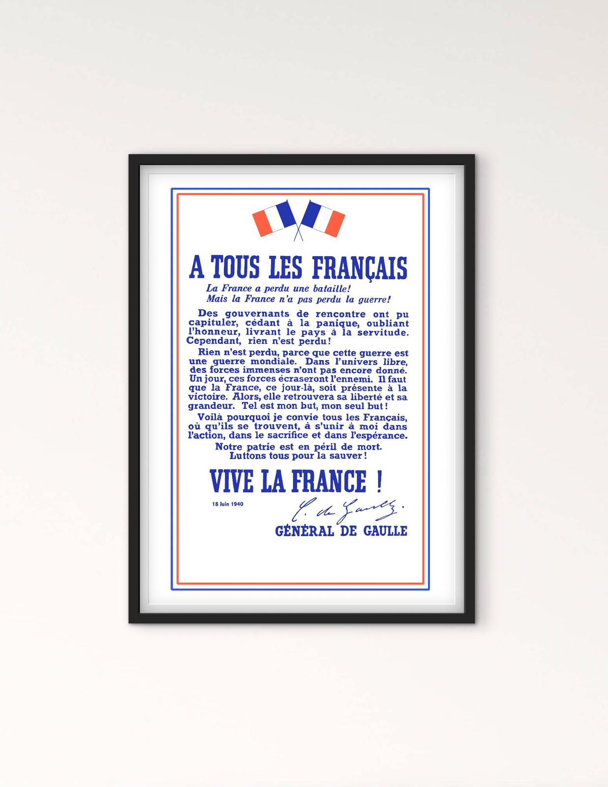 Affiche Général Charles de Gaulle appel du 18 juin 1940 affichevintagefrance