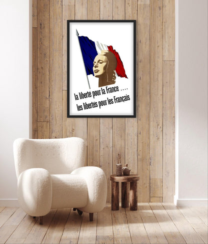 Affiche Marianne drapeau Liberté pour la France affichevintagefrance